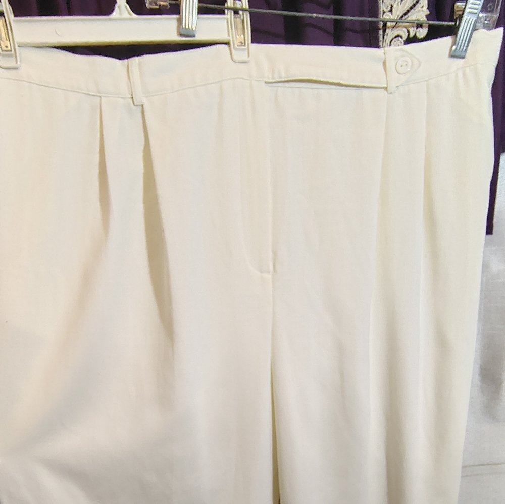 Working Classics Ankle Pants,Women Ivory,Satin Lined, ZipUp,Strght Leg,Pleats,26 - Picture 4 of 7